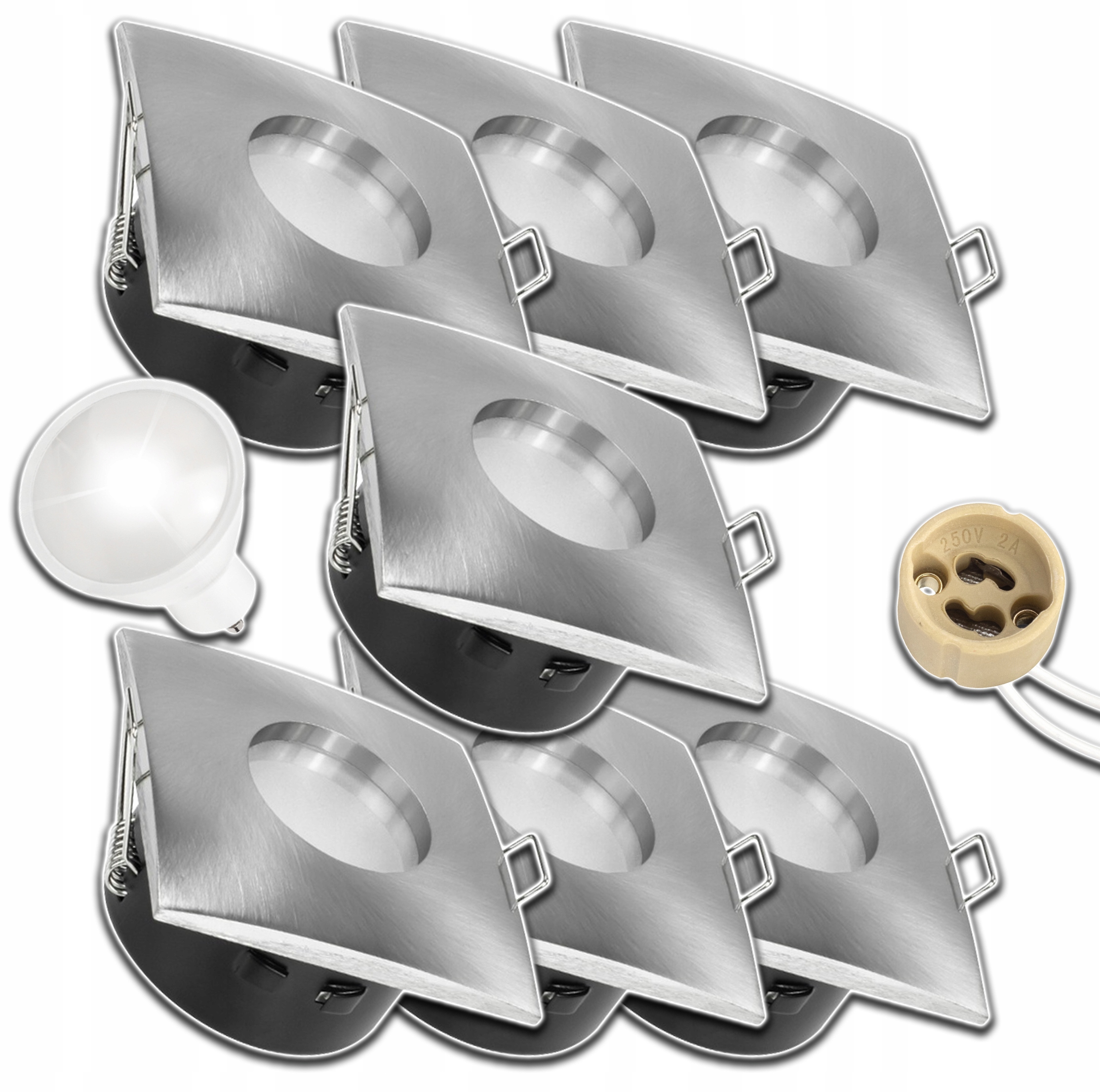 7x Hermetická Stropní Objímka Na Podbití Vnější Stříbrná ČTVEREC+GU10