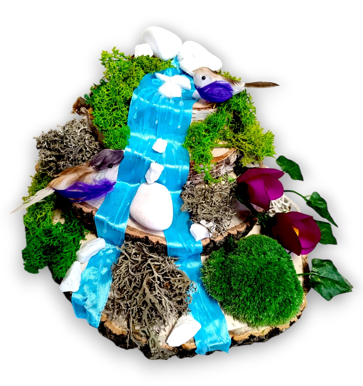 Dekorace celoroční s říčkou. Vodopád Kaskáda. Horský proud. Ozdoba [W24]