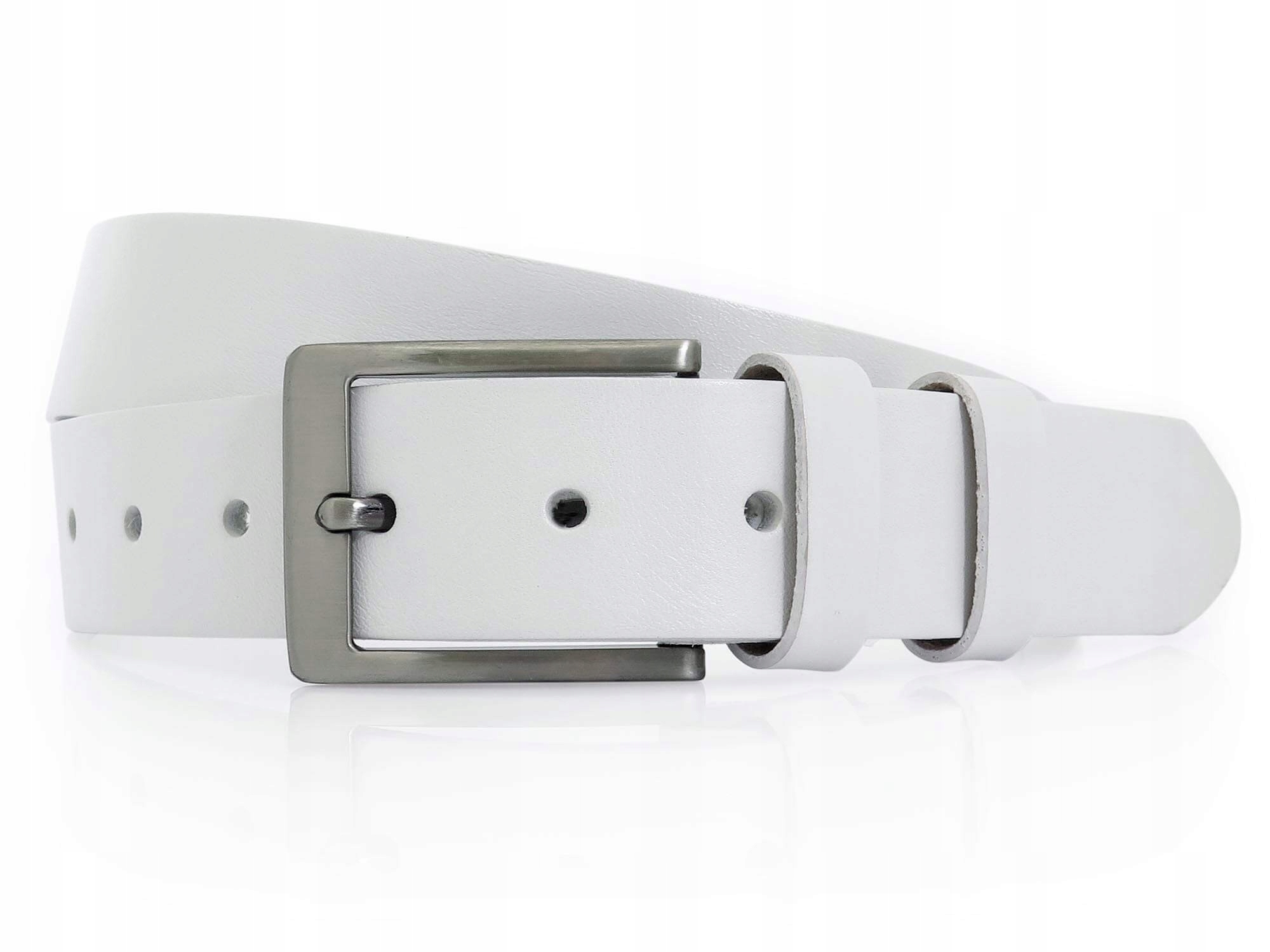 

Biały pasek męski do spodni - gładki KMG58 120 cm