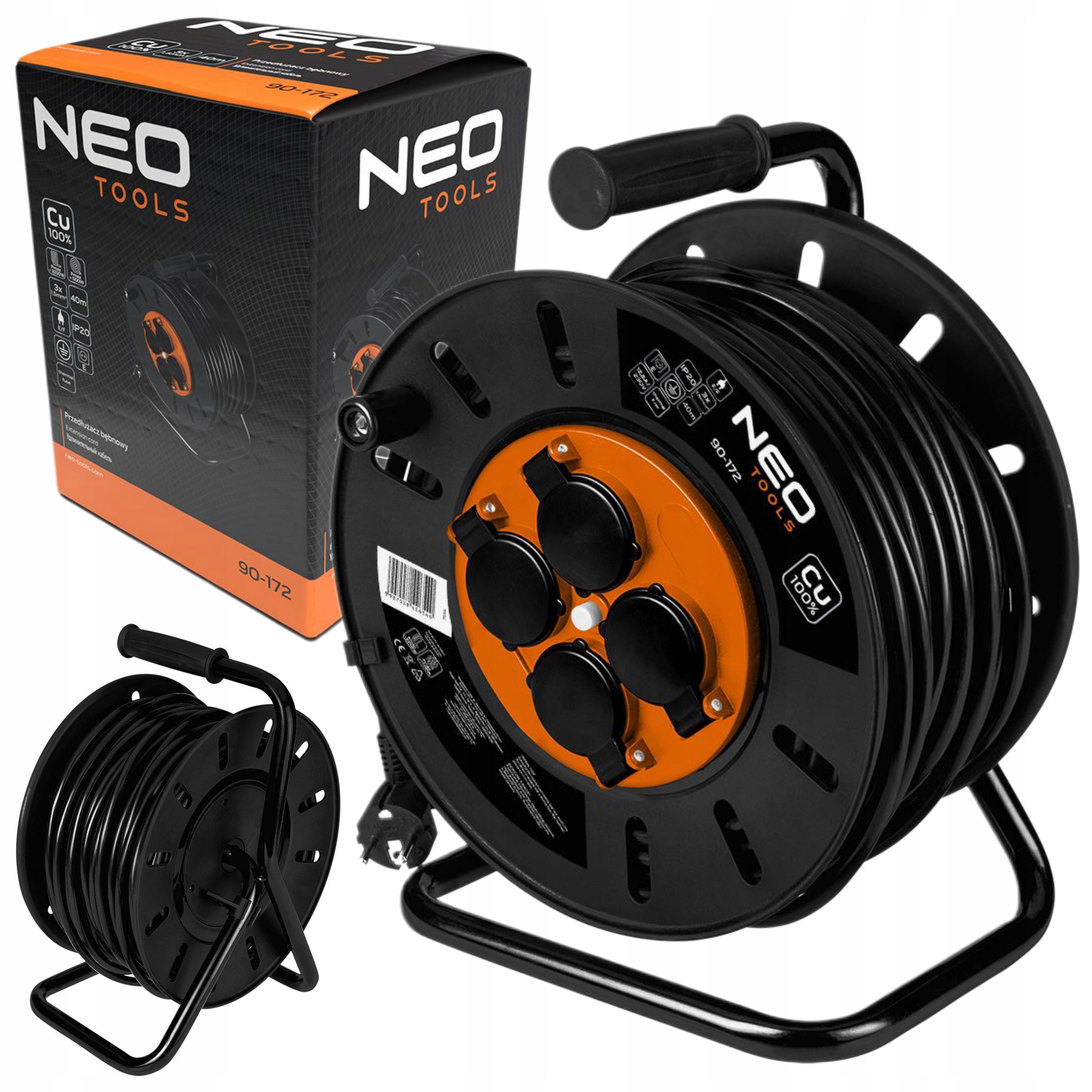 Neo Tools Predlžovací Kábel Bubnový 40M 3x1.5mm2 IP44 E/f Do 3200W 4 Zásuvky