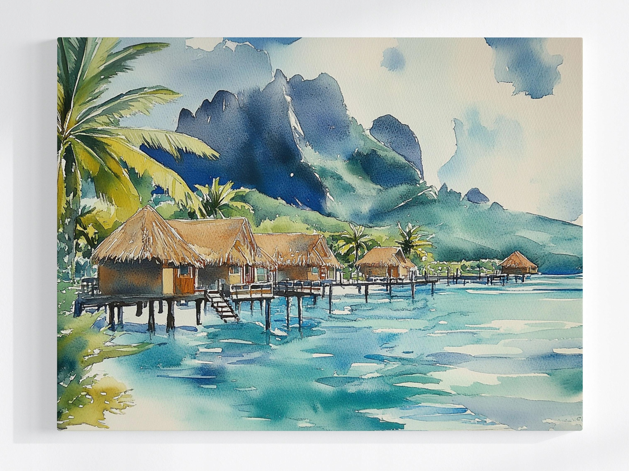 Obraz Na Plátně Canvas Krajina Ostrov Tropika Pláž Chatky Oceán Hory 80x60