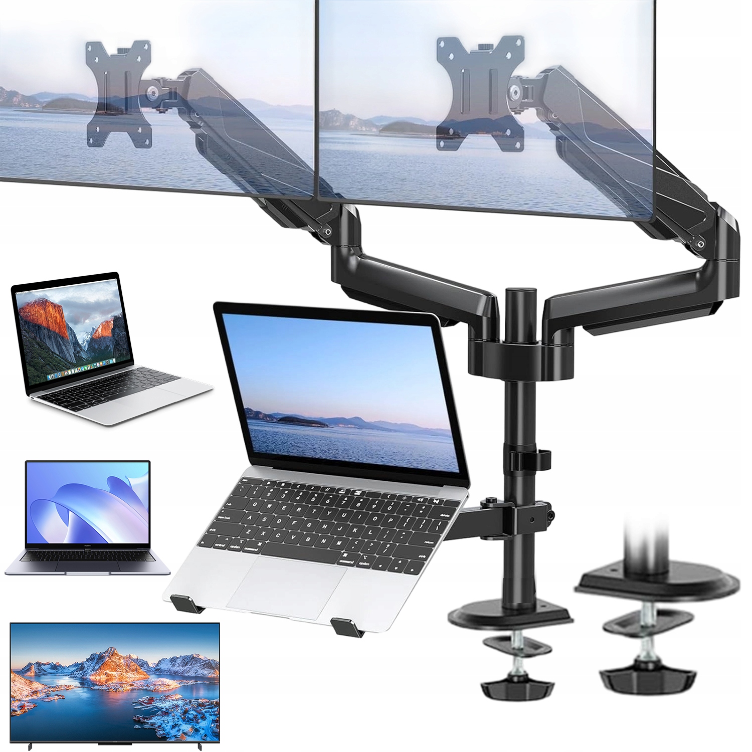 Tři Ramena Pohyblivý Držák Pro 2 Monitory 17-32" Na Vesa 9 Kg Černý