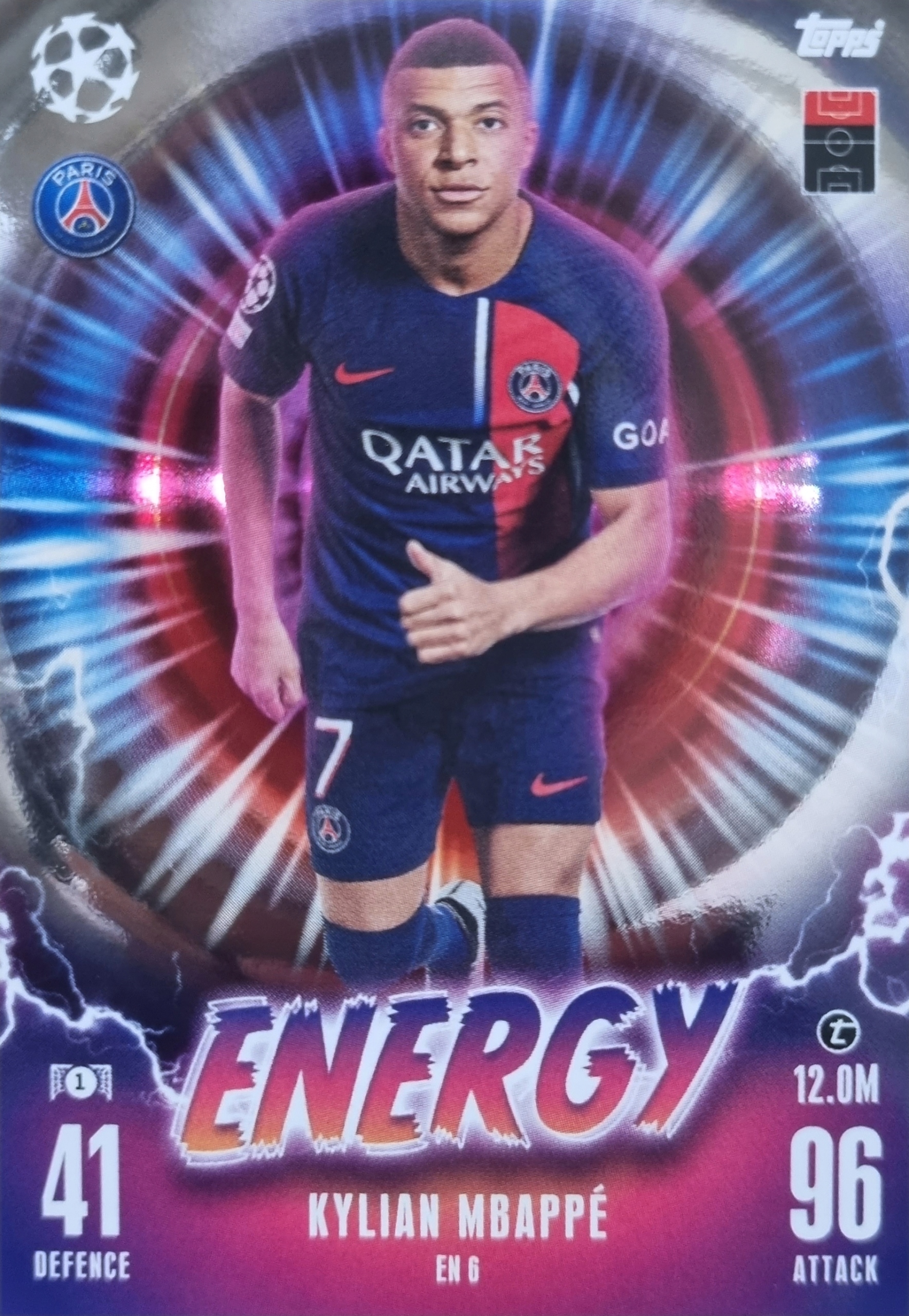 Topps Match Attax 2023/2024 Energy En 6 Kylian Mbappe Psg