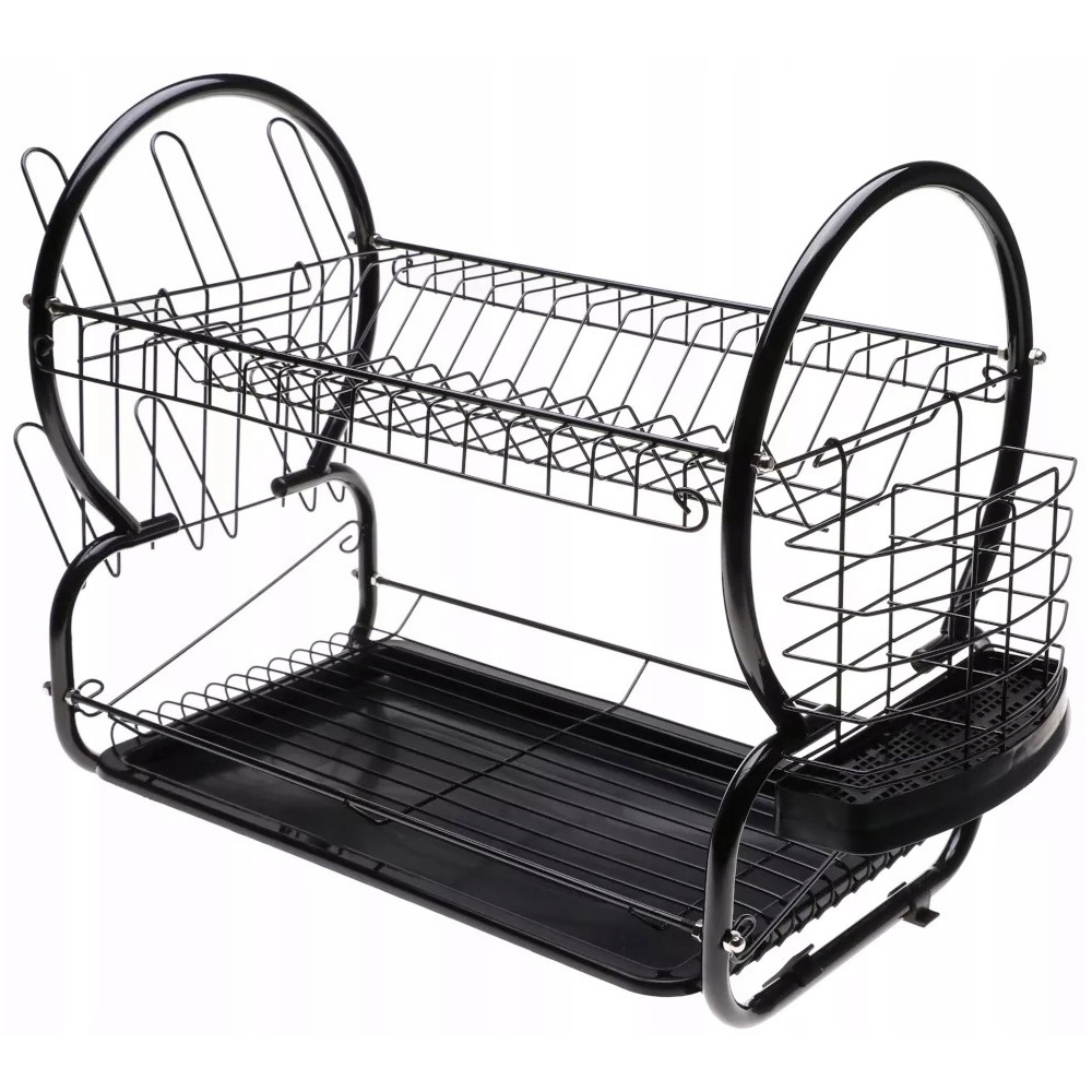 ELEGANCKA SUSZARKA DO NACZYŃ METALOWA CZARNA OCIEKACZ LOFT DWUPOZIOMOWA XXL