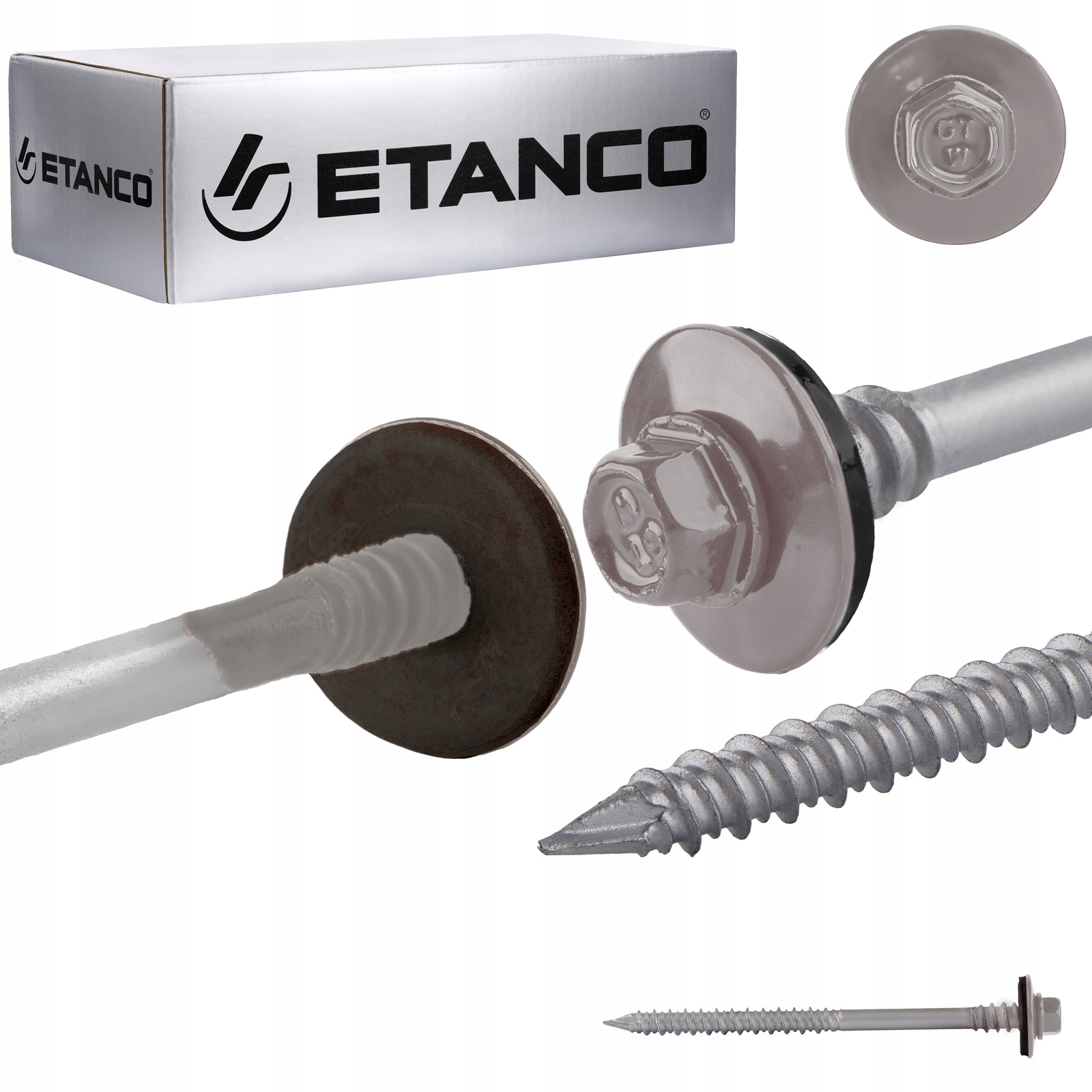 Skrutky ETANCO6,4/7,0x170 mm do sendvičových panelov, betónu, dreva Ral 9007 100ks