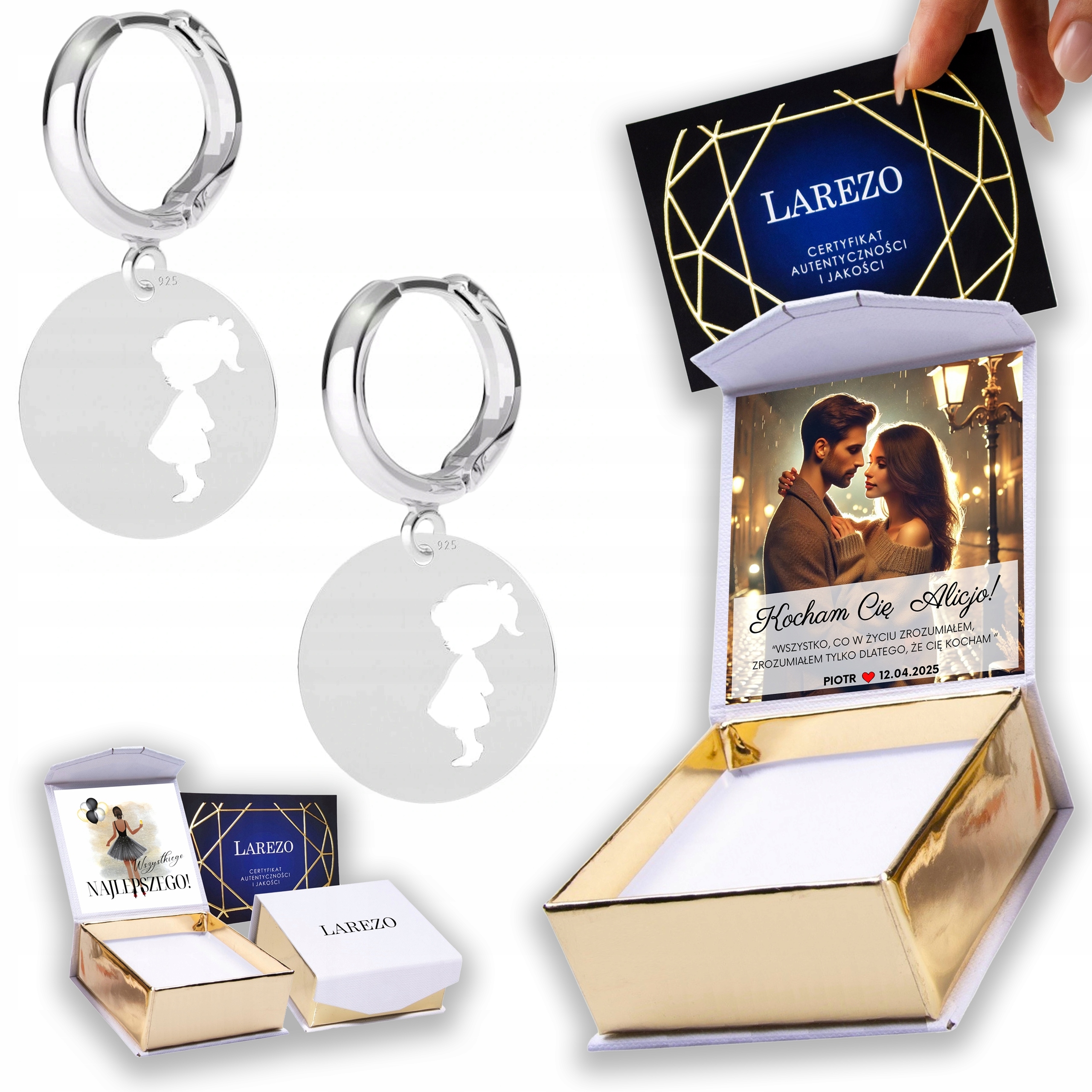 Stříbrné Náušnice 925 Kulaté plechy s holčičkou Girl Family Print