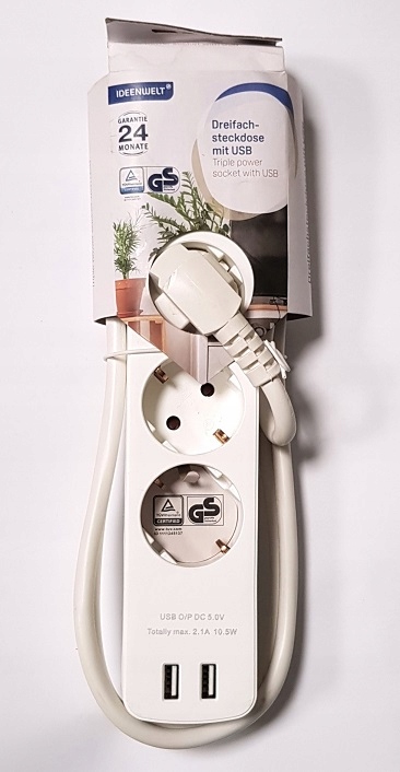 PRZEDŁUŻACZ LISTWA 3xGNIAZDO + 2xUSB z WŁĄCZNIKIEM