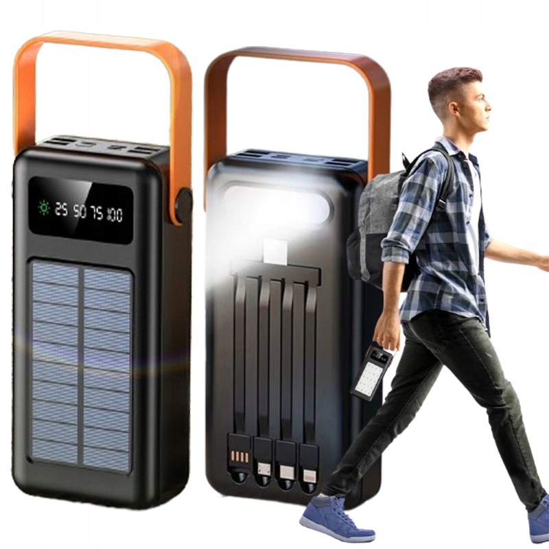 Solární Powerbanka Stanice 80000 Mah Usb-a Pd Qc Usb Svítilna Led Fast Černá