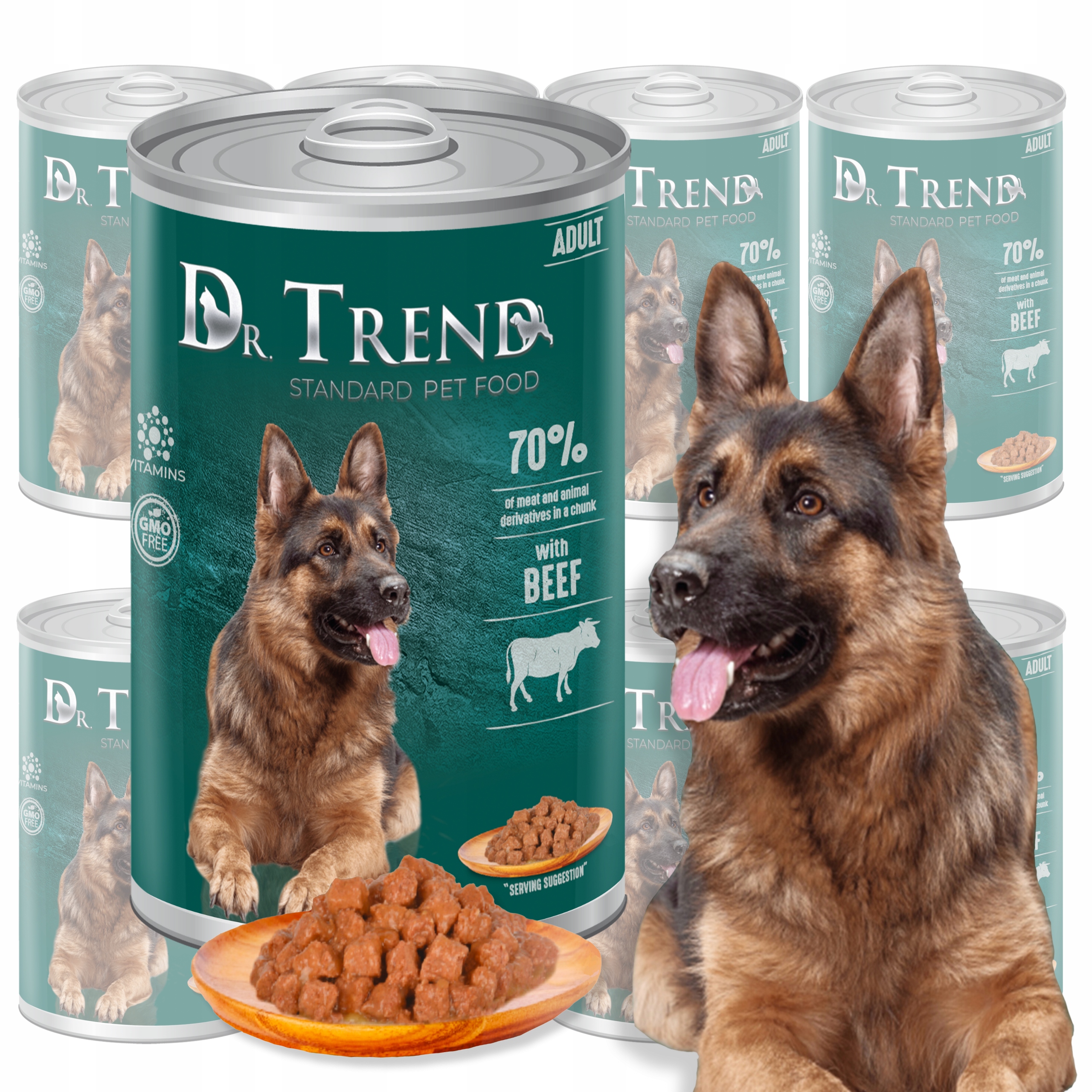 Levně Dr.trend vlhké krmivo pro psy v konzervách s hovězím masem 70% masa 8x1250 g