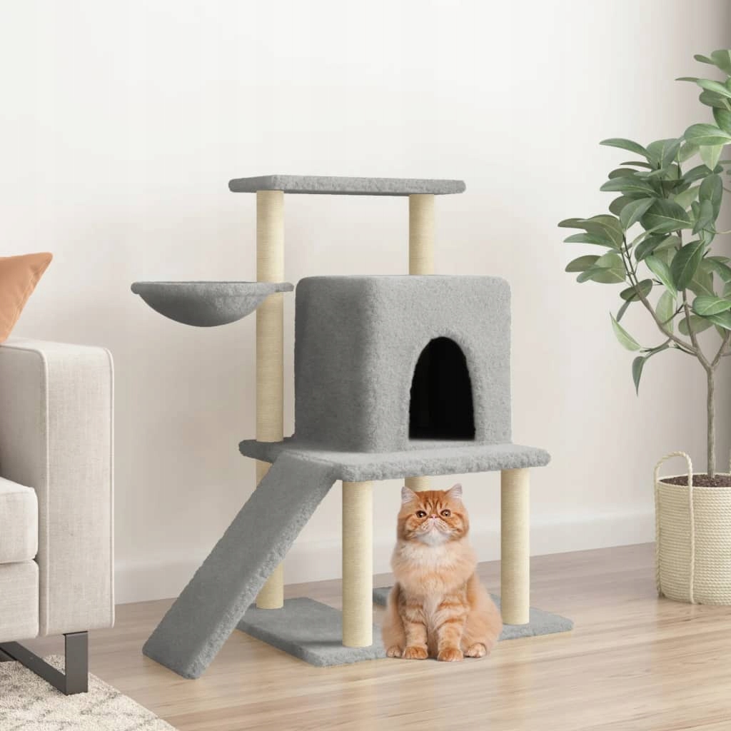 Levně Fionshop 262659651 Škrabadlo pro kočky se sisalovými sloupky světle šedé