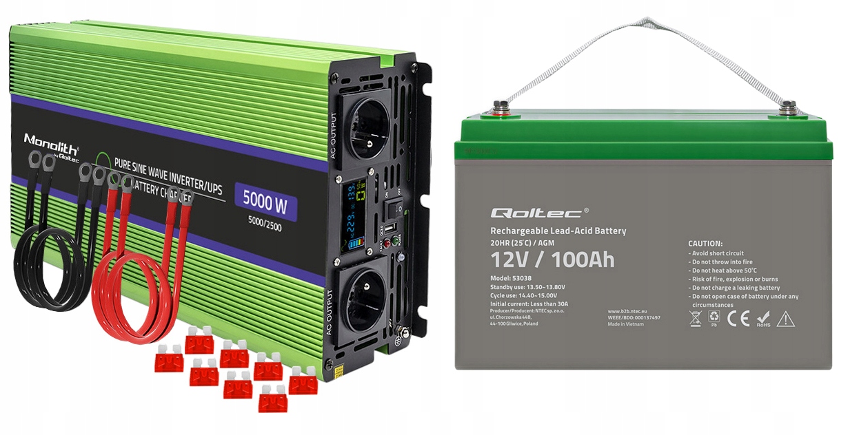 PRZETWORNICA NAPIĘCIA QOLTEC 12V-230V Z FUNKCJĄ UPS 2500/5000W SINUS 100AH
