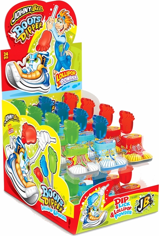Levně Johny Bee Boots Dipper Lízátko S Práskacím Práškem v prášku 20g 24 kusů
