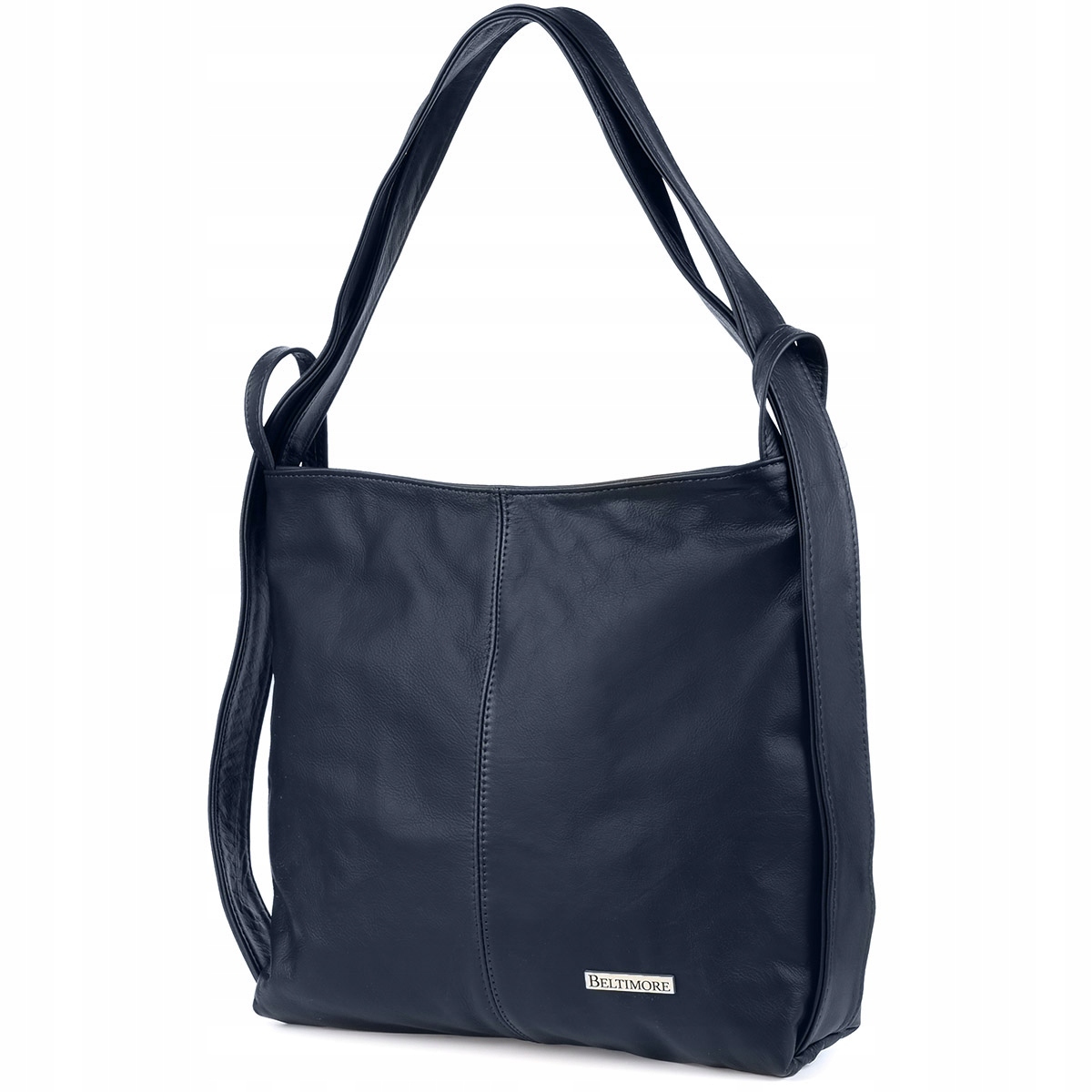 Batoh Dámská kožená kabelka A4 velká taška shopperka 2v1 námořnická modrá Beltimore