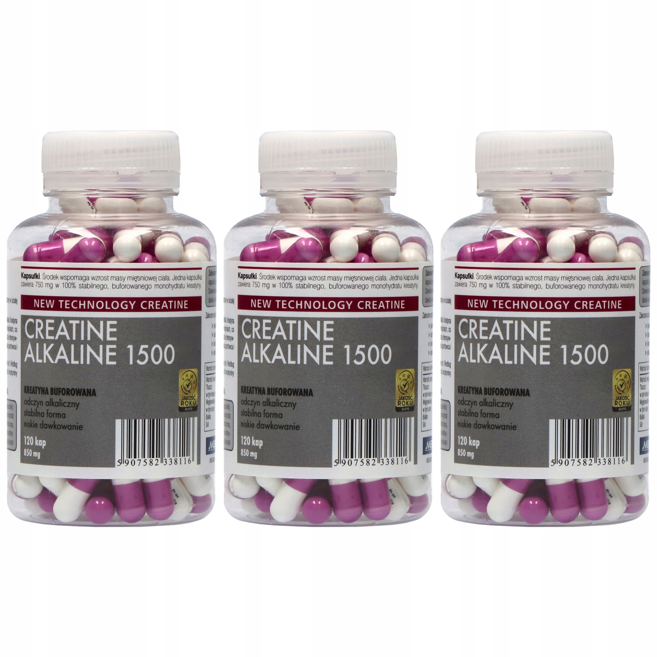 3x Kreatin Alkalický Monohydrát Svalová Hmota 120 Kaps Megabol