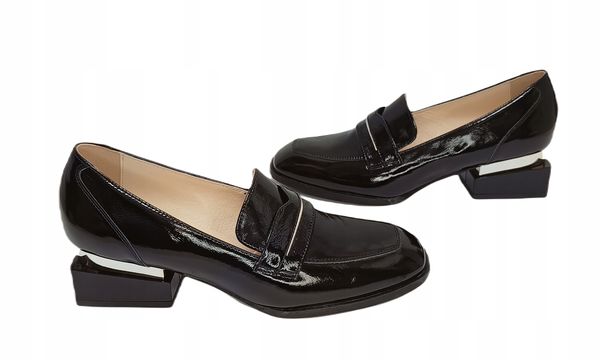 Mokasíny na podpatku lak lodičky kůže Bioeco by Arka 6564 černá r39