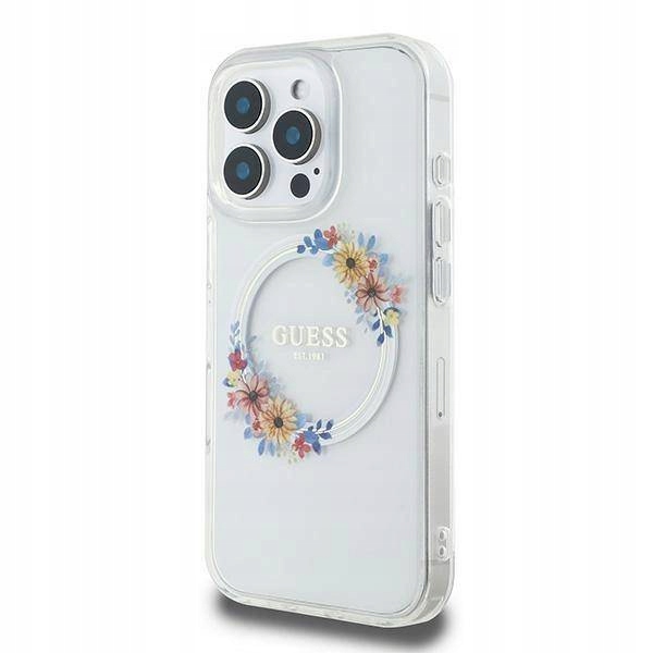 Pouzdro Guess Iml Flowers Wreath Magsafe pro iPhone 16 Pro Průhledné