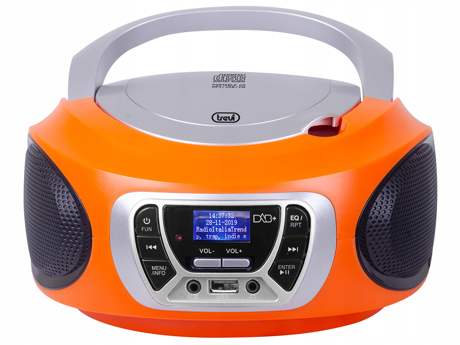 BOOMBOX ODTWARZACZ CD RADIO DAB USB MP3 AUX TREVI EAN (GTIN) 8011000025599
