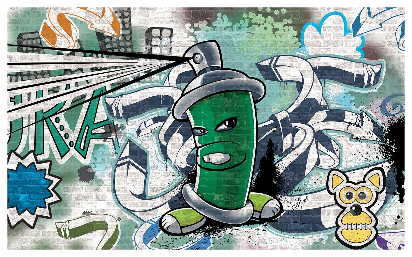 Fototapeta Graffiti Zelený sprej na cihlové zdi 312x219 lepidlo