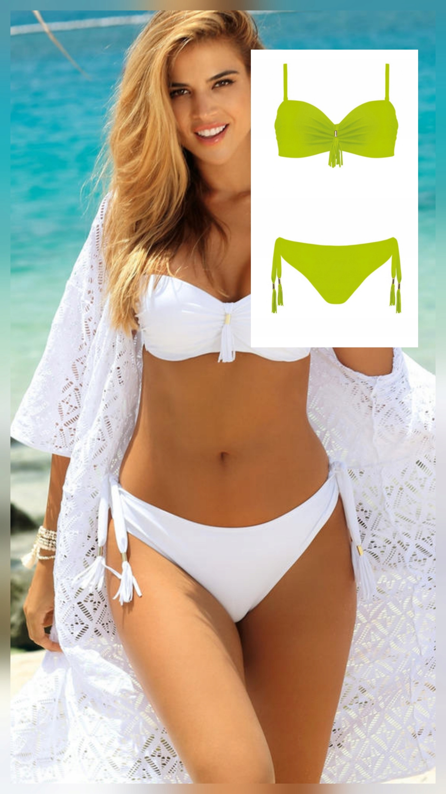 Self Plavky Bardotka Monako 3 S730N6 Zelené Neon 36C 65C