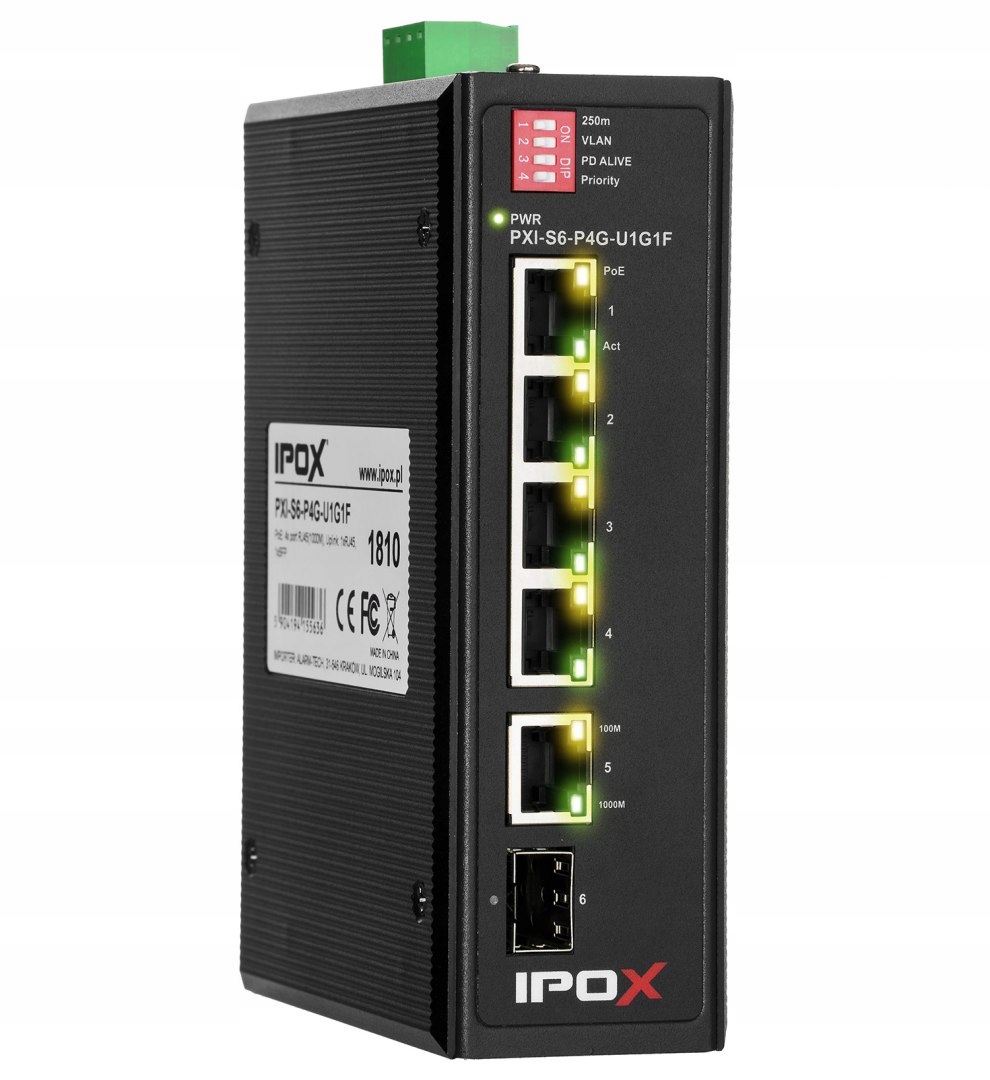 Switch gigabitowy PoE 4-port + 1 RJ45 + 1 SFP IPOX
