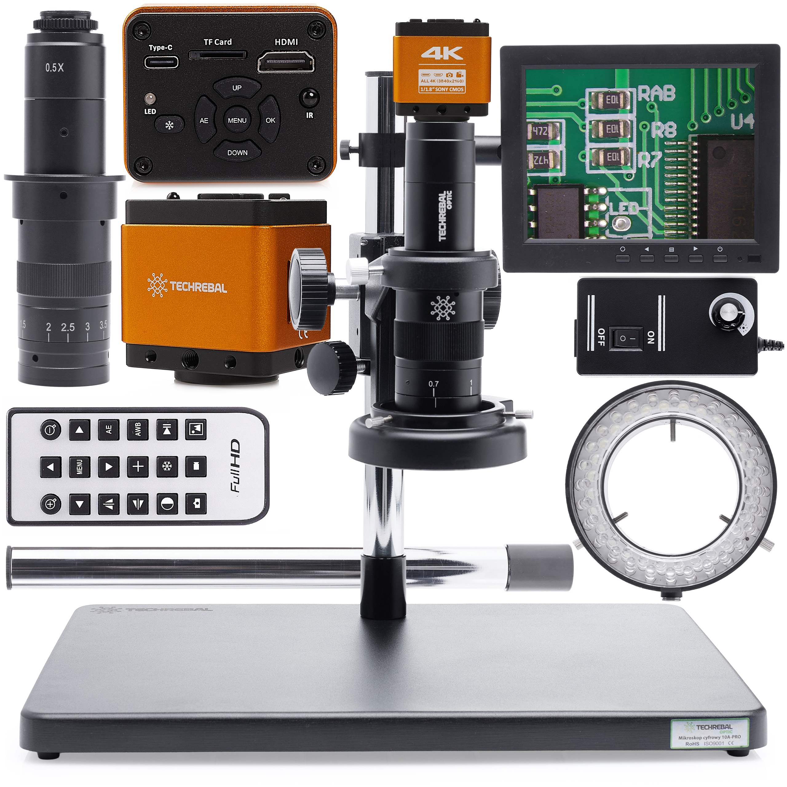 Digitální Mikroskop 10A 7-45X Sada Osvětlení Kamera Techrebal Displej