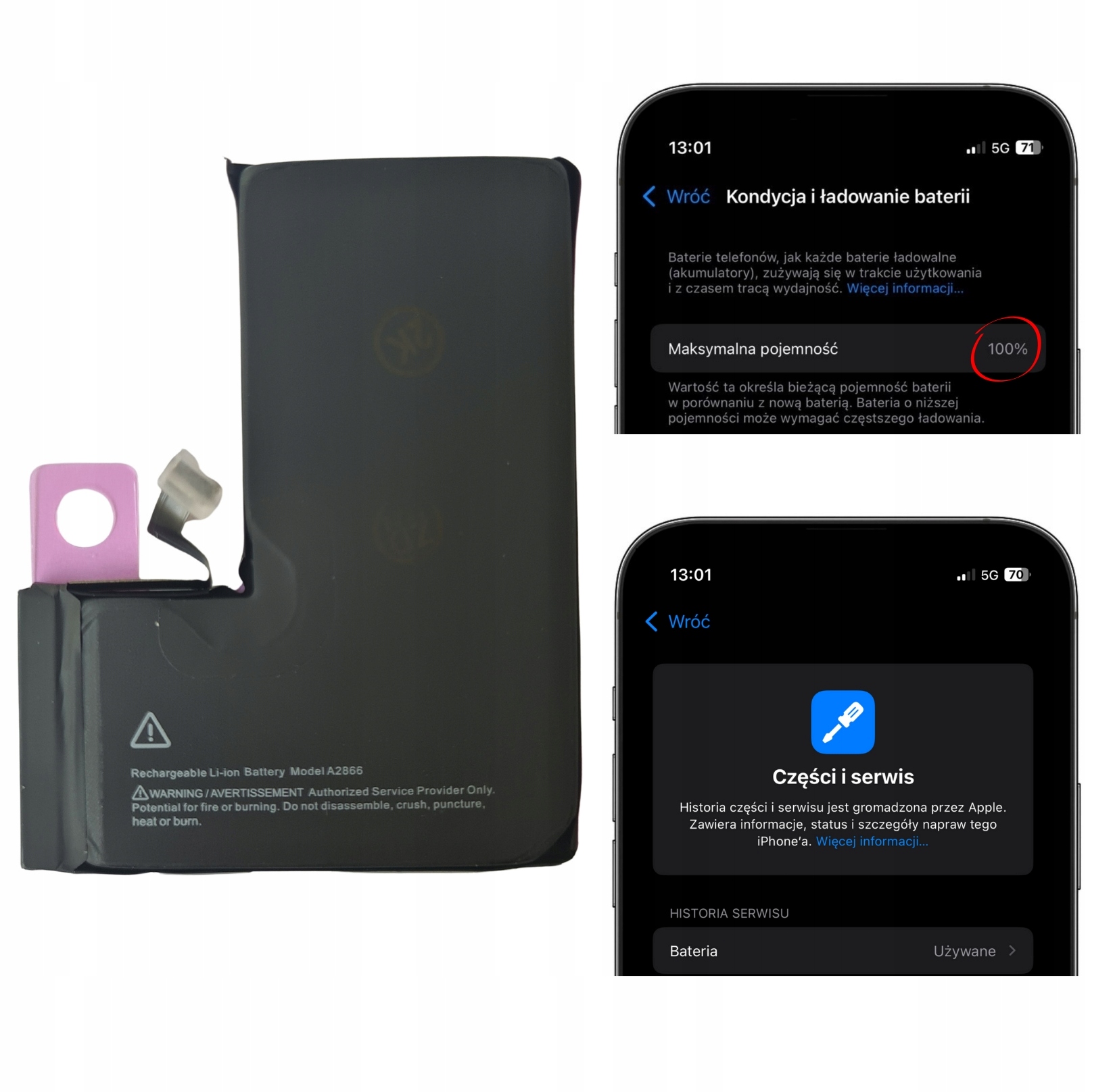 Bateria bez komunikatu, z kondycją, większa pojemność do iPhone 14 Pro