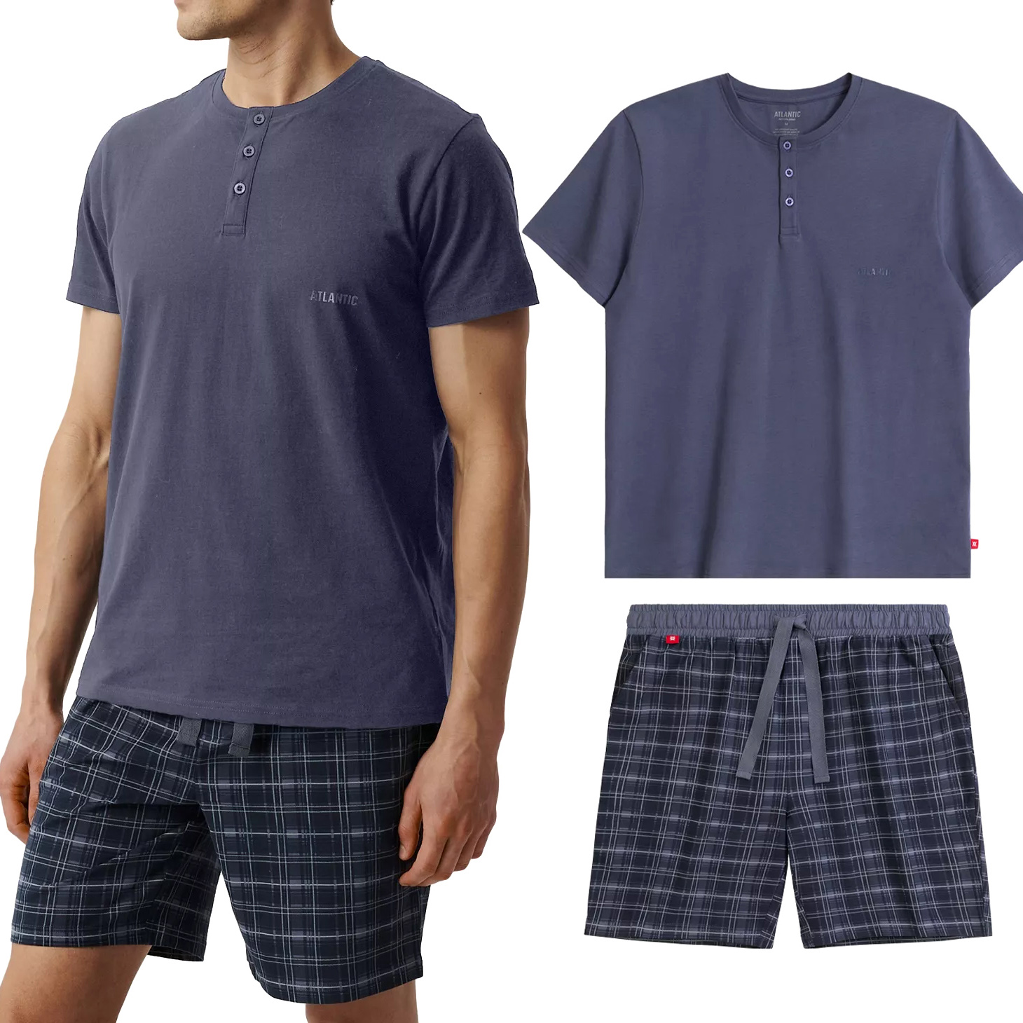 Pánské pyžamo 100% Bavlna Atlantic NMP-380 Komplet Tričko šortky XL