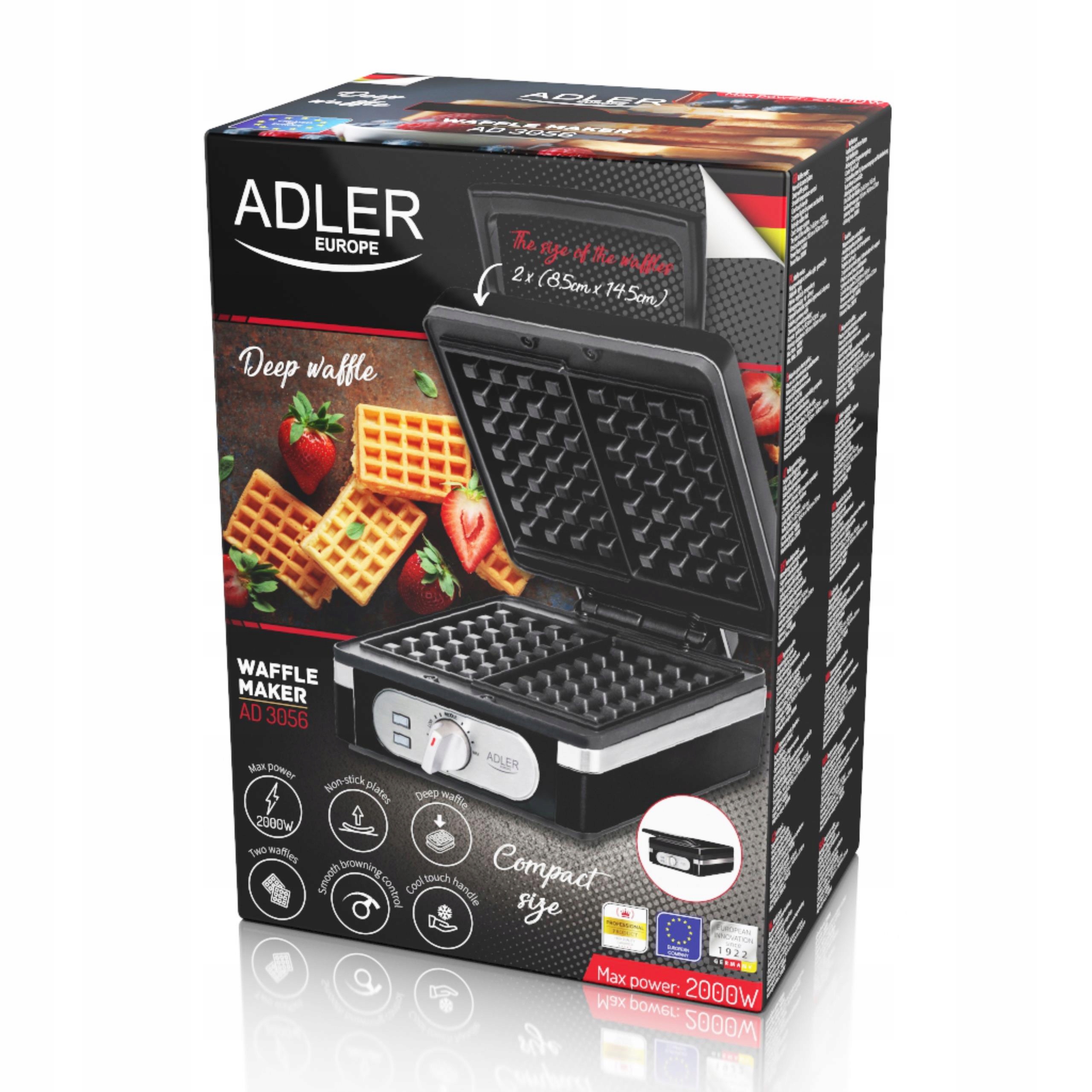 GOFROWNICA 2000W XXL 2 GOFRY XXL DUŻA MOC ADLER Głębokość produktu 24 cm