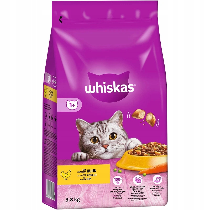 Levně Whiskas Adult Suché Krmivo pro dospělou kočku s chutným kuřecím masem 3,8 kg