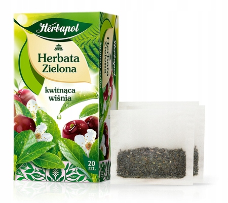 Herbata zielona kwitnąca wiśnia Herbapol 80 szt Forma ekspresowa