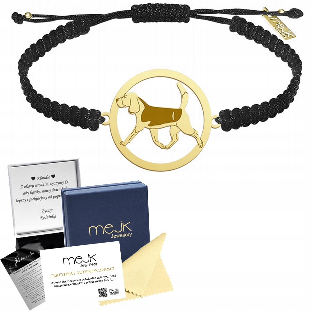 Zlatý náramek se psem plemene Beagle 925 Šperky Žena Makramé Gravírování