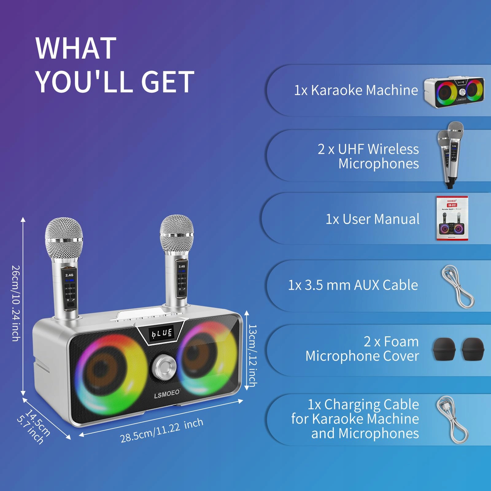 Karaoke Maszyna: 20W Bluetooth Głośnik z Mikrofonami Bezprzewodowymi — miniatura 6