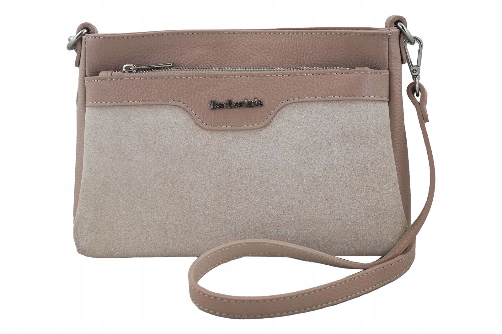 Dámská kožená vizitková kabelka s přídavkem semiše – růžová pudrová