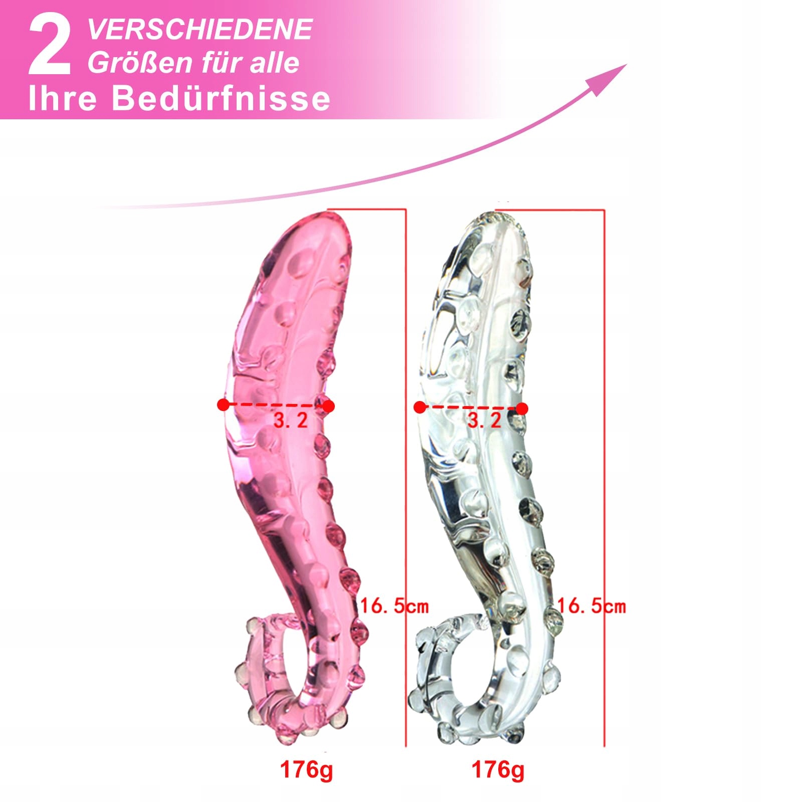 TRANSPARENZ Różowy Kryształowy Dildo S-kształtny Masażer Punktu G — miniatura 2