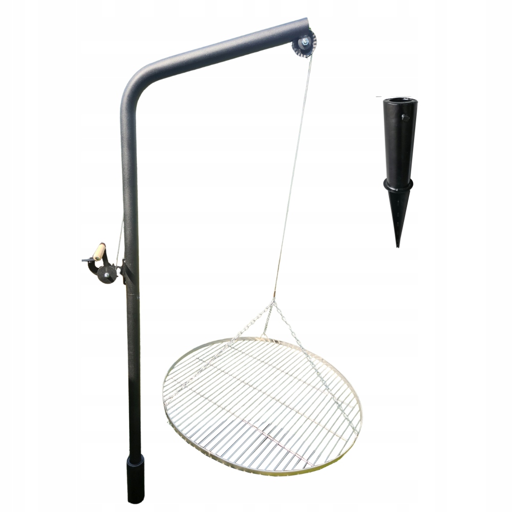 Grill ogrodowy na wysięgniku żuraw z rusztem nierdzewnym 80 cm i uchwytem