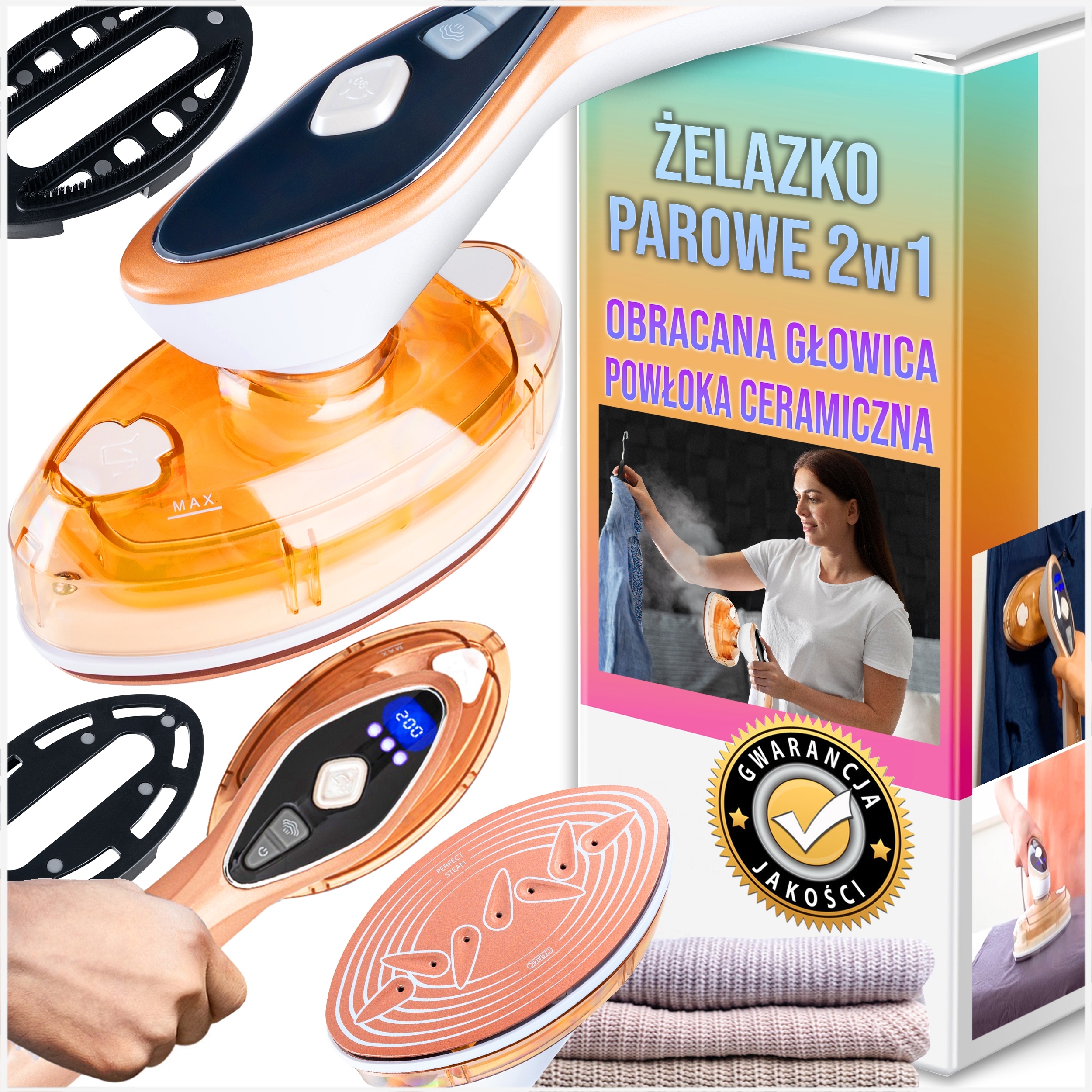 Parownica Do Ubrań Żelazko Parowe Steamer Parowy Zestaw Akcesoria Premium