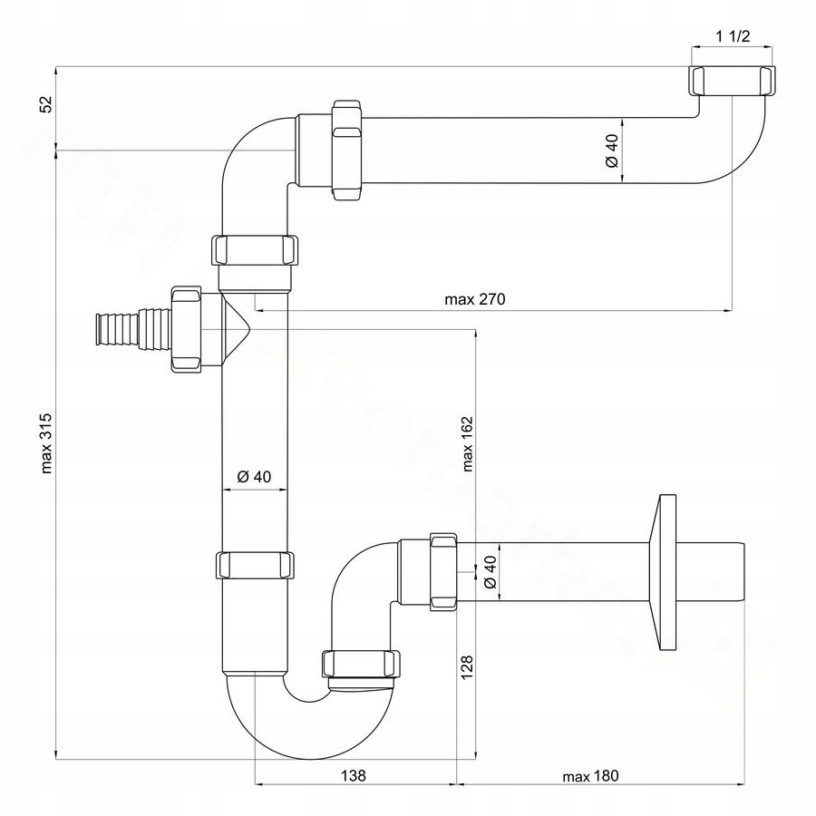 Syfon do zlewu pojedynczy oszczędzający przestrzeń EAN (GTIN) 5901095512407