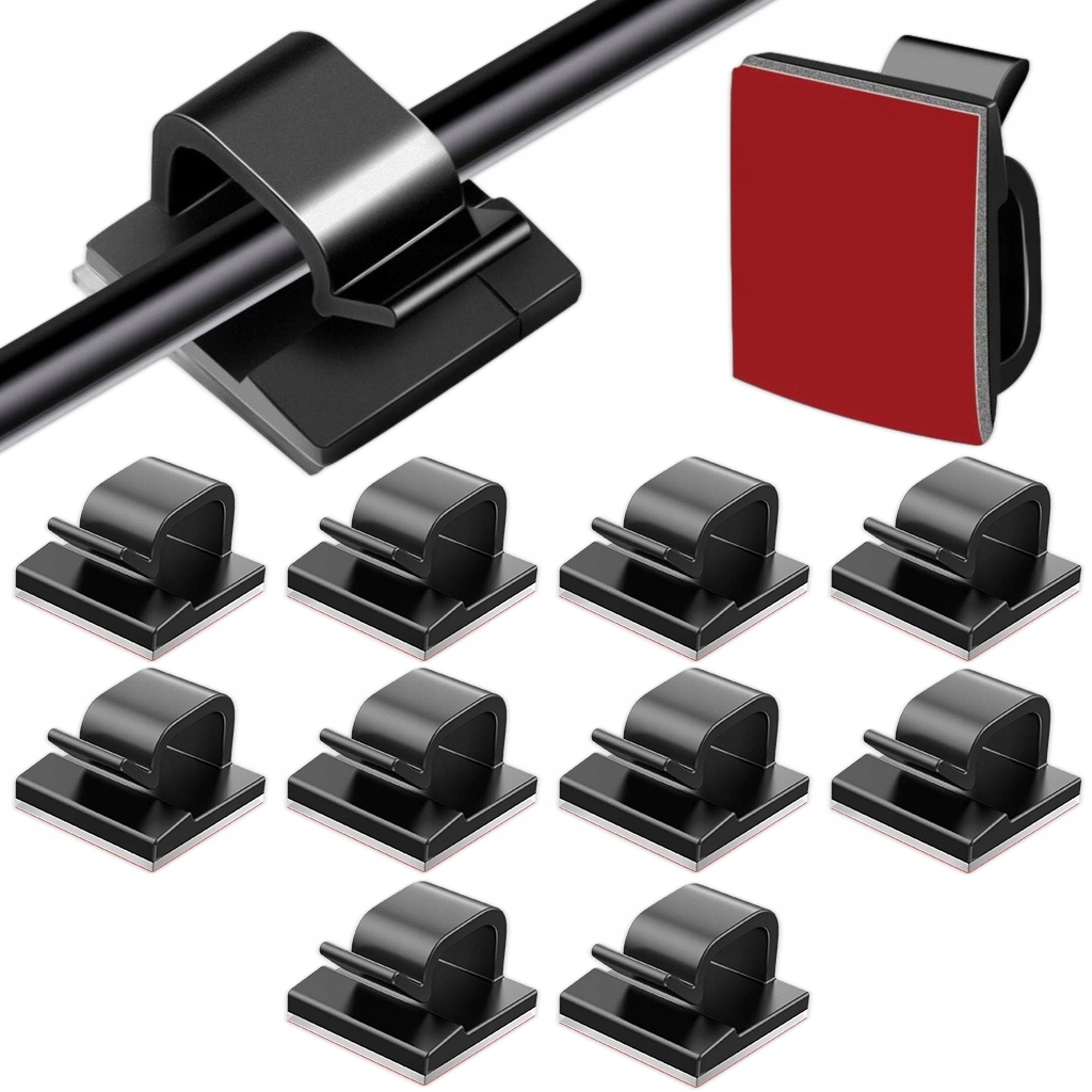 14x14mm Organizér Držák Závěs Klip Na Kabely Samolepicí 10KS Černý