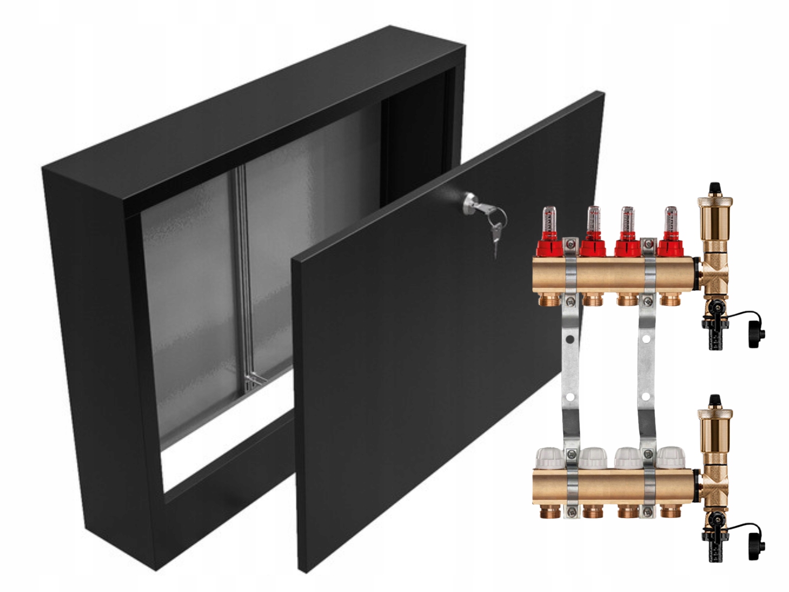 Mosazný Rozdělovač 4 Sekce Nástěnná Skříňka Černá
