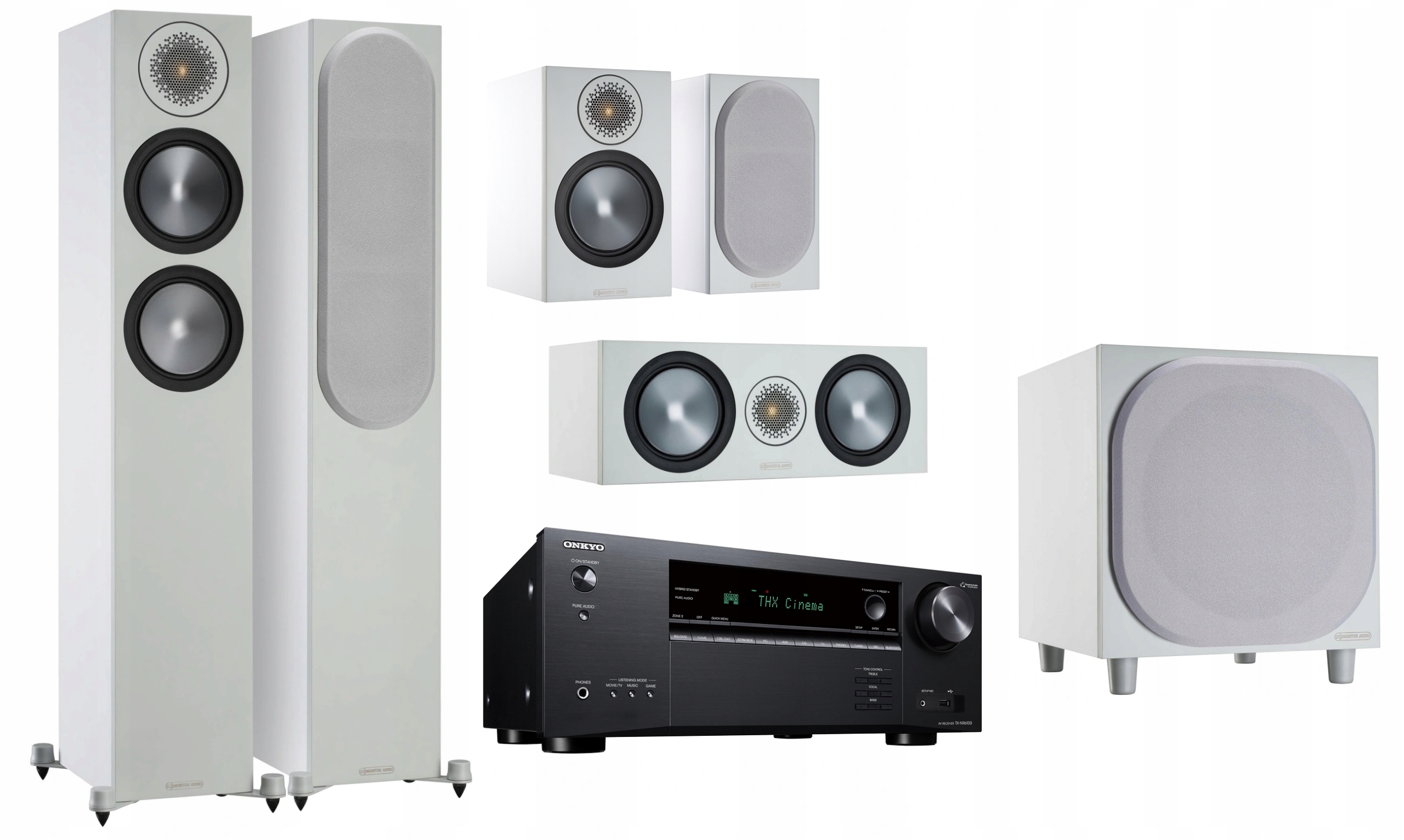 Monitor Audio Bronze White, Elegantní Kino 5.1 Se Subem Onkyo Tx-č. 6100