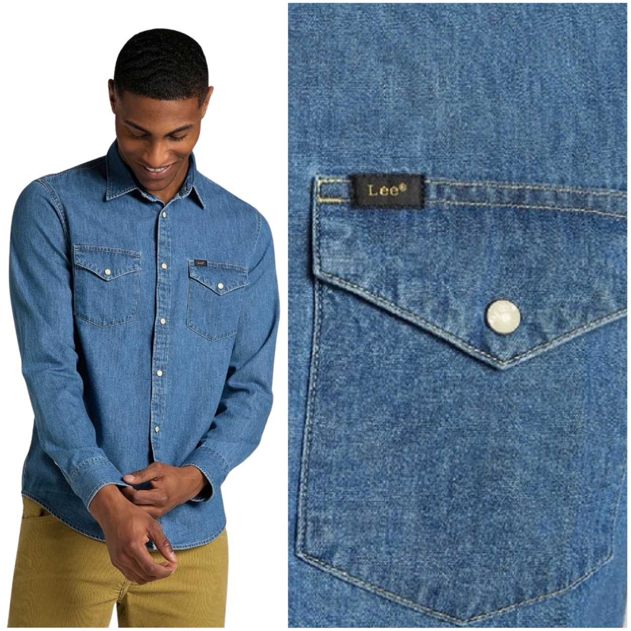 Lee Regular Shirt Washed Blue Džínová bavlněná džínová košile pánská XXL