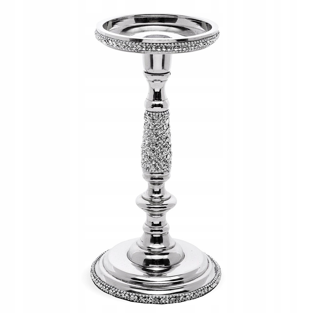 Stříbrný Kovový Svícen 24 cm S Kameny 25 20