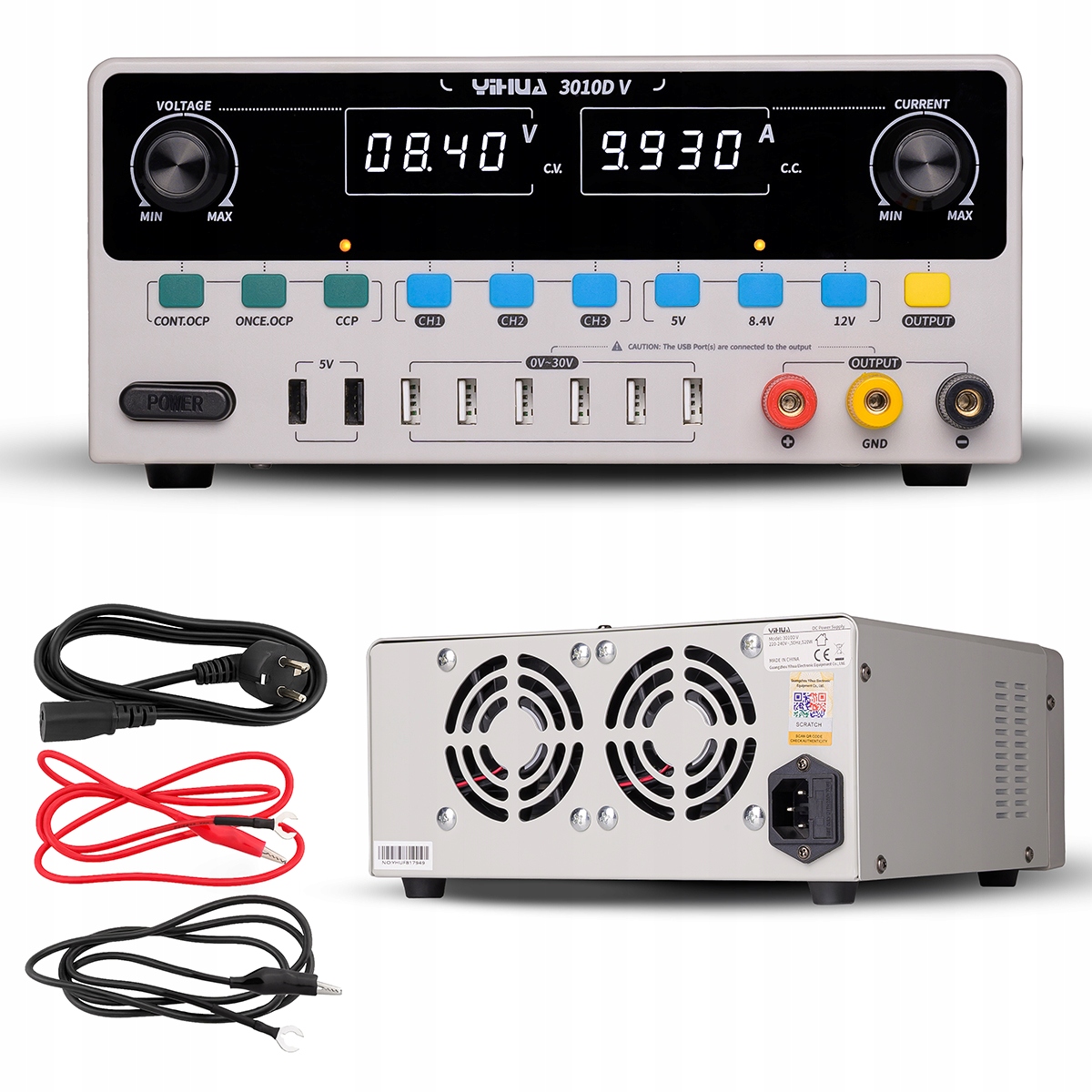 Laboratorní napájecí zdroj Yihua 3010D-V 520W 30V 10A jednokanálový 5xUSB Led