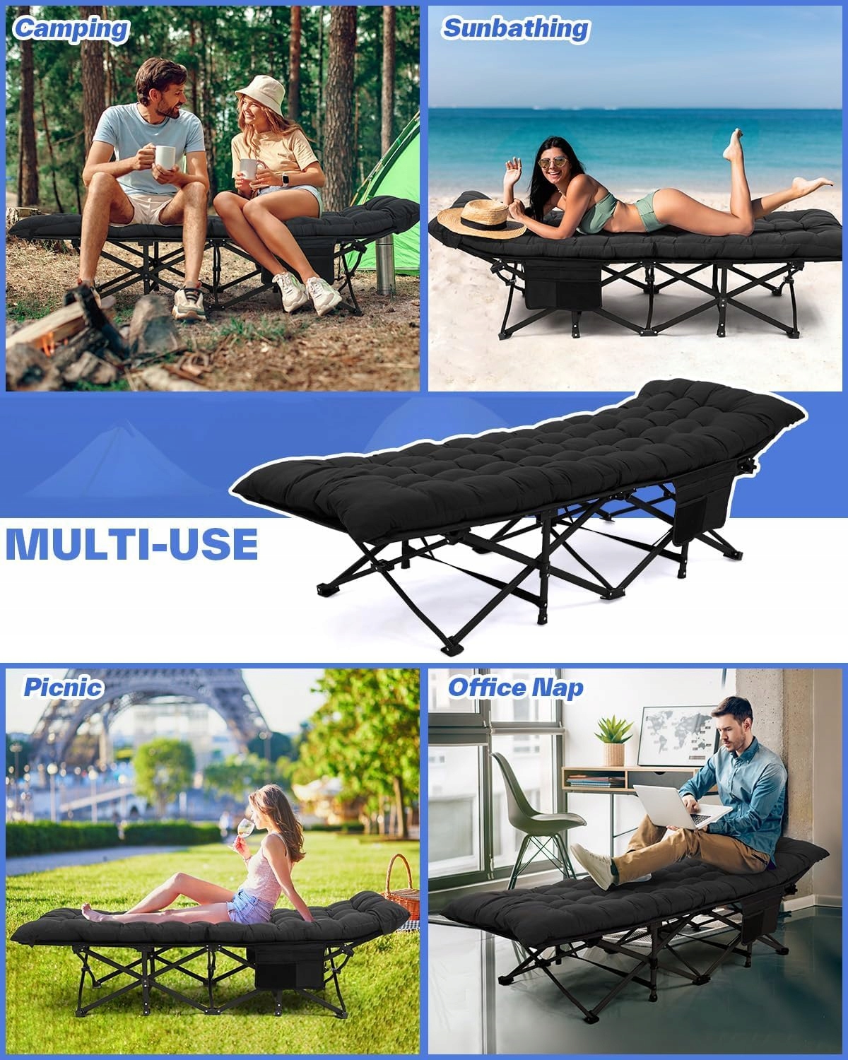 SPORTNEER Łóżko Polowe Składane 71cm 204KG Dla Dorosłych Camping — miniatura 7