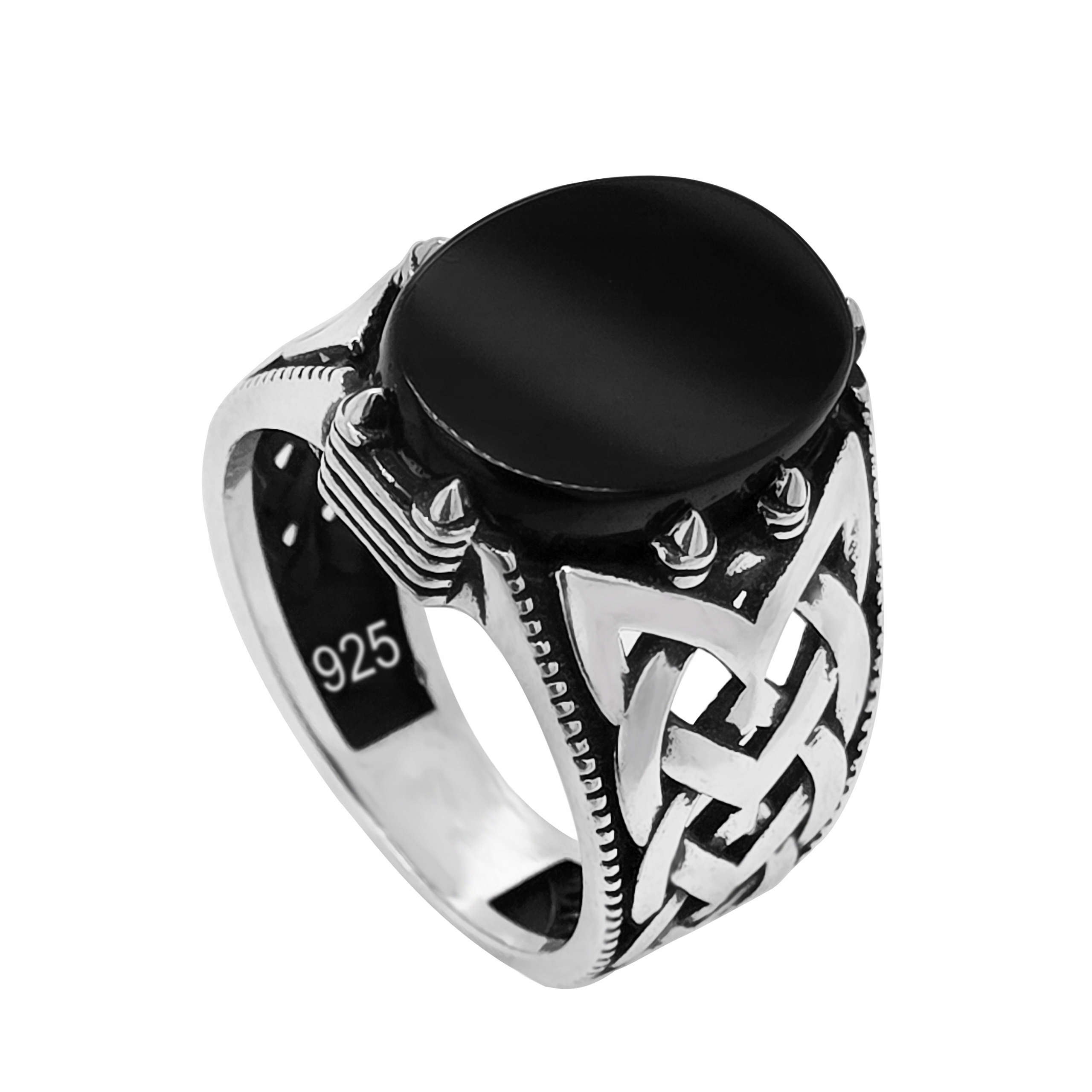 Stříbrný signet ryzost 925 Efektní keltský prsten s onyxem vel. 30