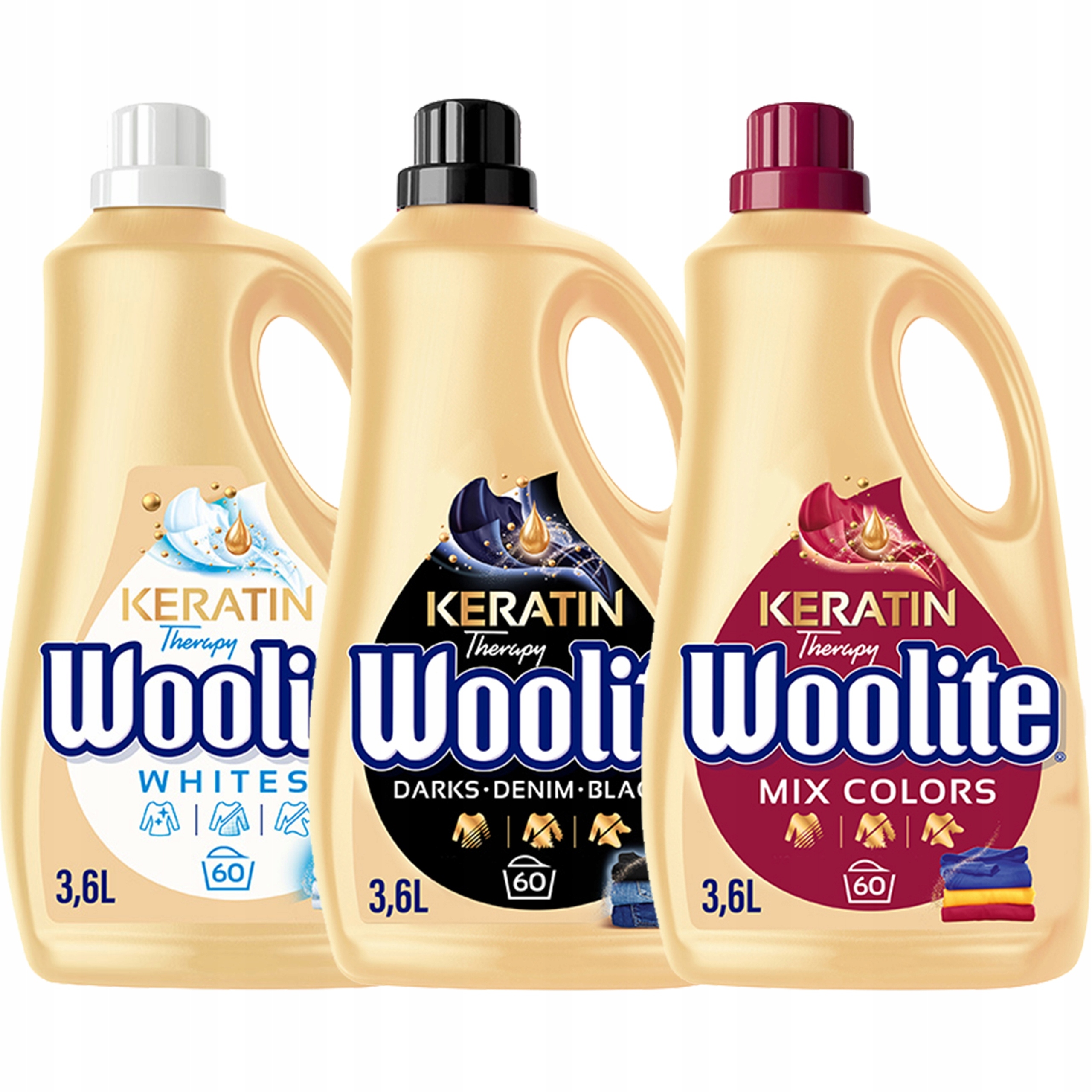 Levně Woolite Mixový Set Tekutý Prací Prostředek Na Barvu, Bílou A Černou Keratin 3X 3.6 L