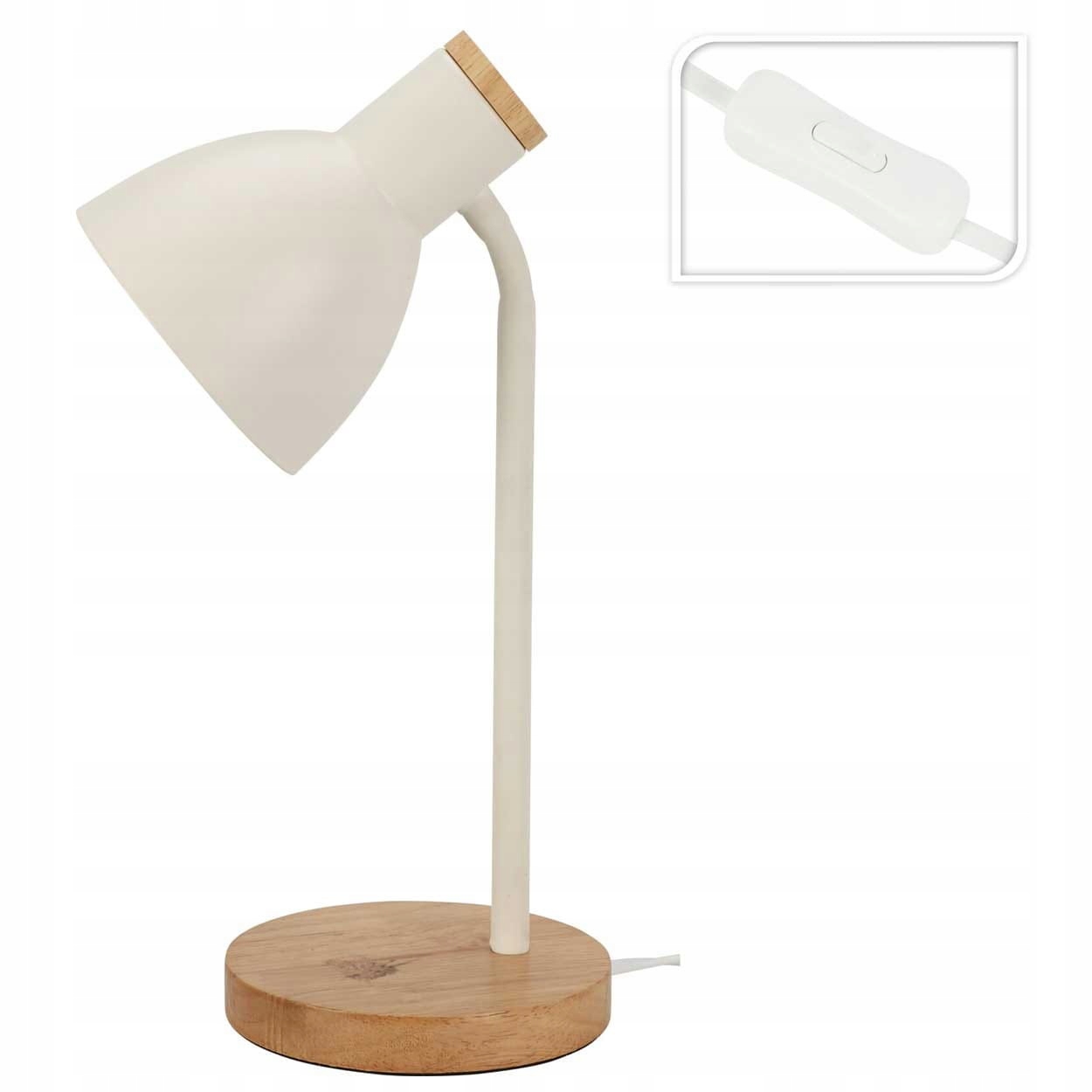 Lampa stołowa biała na drewnianej podstawie 36 cm