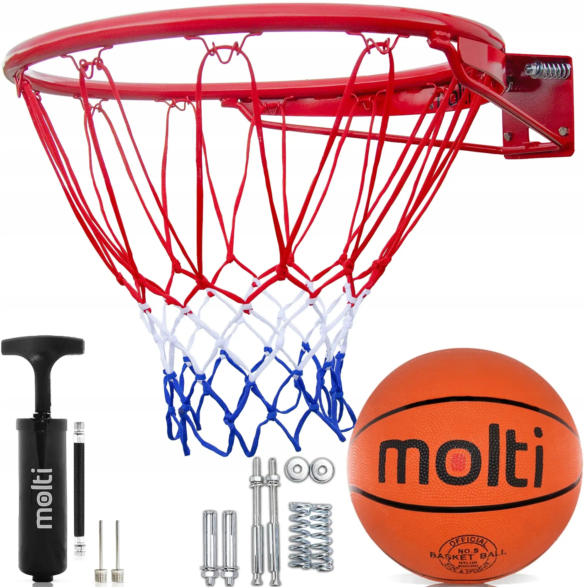 Obręcz do koszykówki piłka do kosza zestaw siatka pompka komplet molti