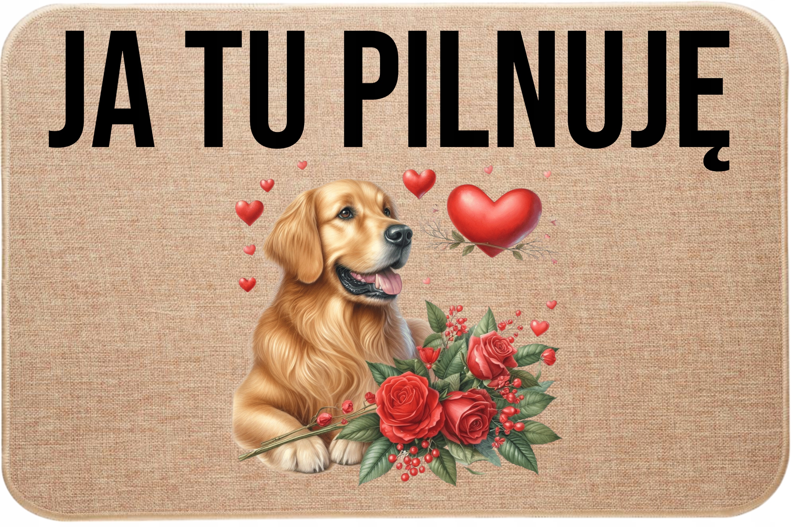 Lněná rohožka před dveřmi – tady hlídám zlatého retrívra