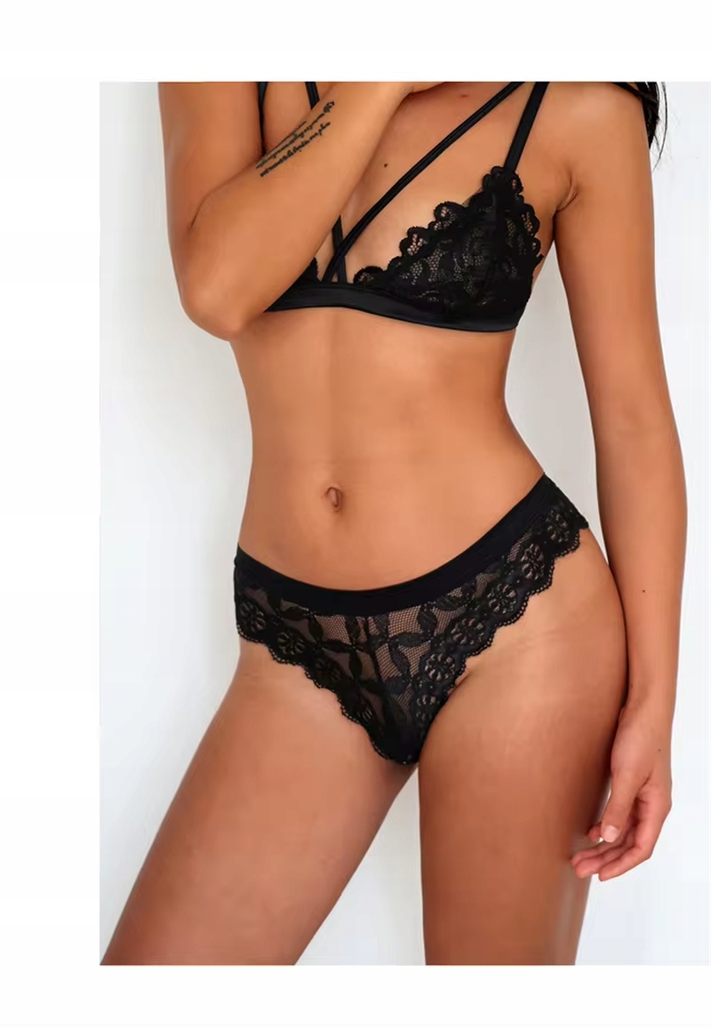 ZMYSŁOWE KORONKOWE STRINGI MAJTKI DAMSKIE KOKARDKA S - XXXL Materiał dominujący poliester